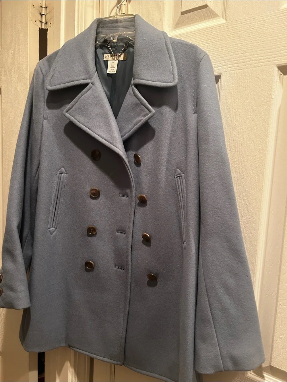 J. Crew Light Blue Double-Breasted Wool Pea Coat(Vintage) purchased in 2007. Ver - Picture 2 of 6
